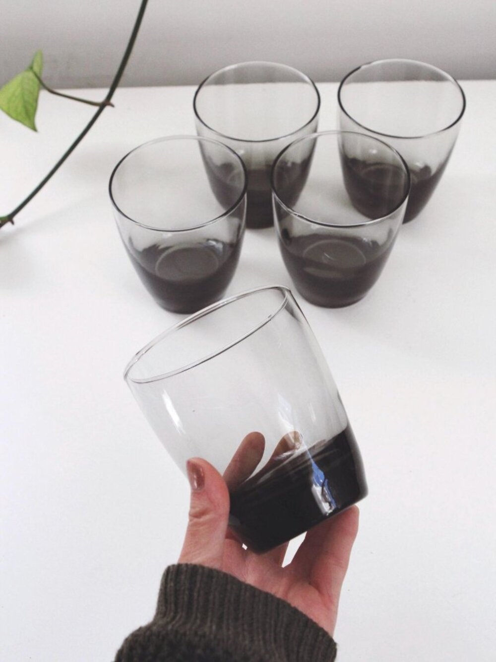 Vintage Tumblers Libbey Classic Smoke Gray Glass 70s Scandinavian Weighted Glass - Picture 3 of 4